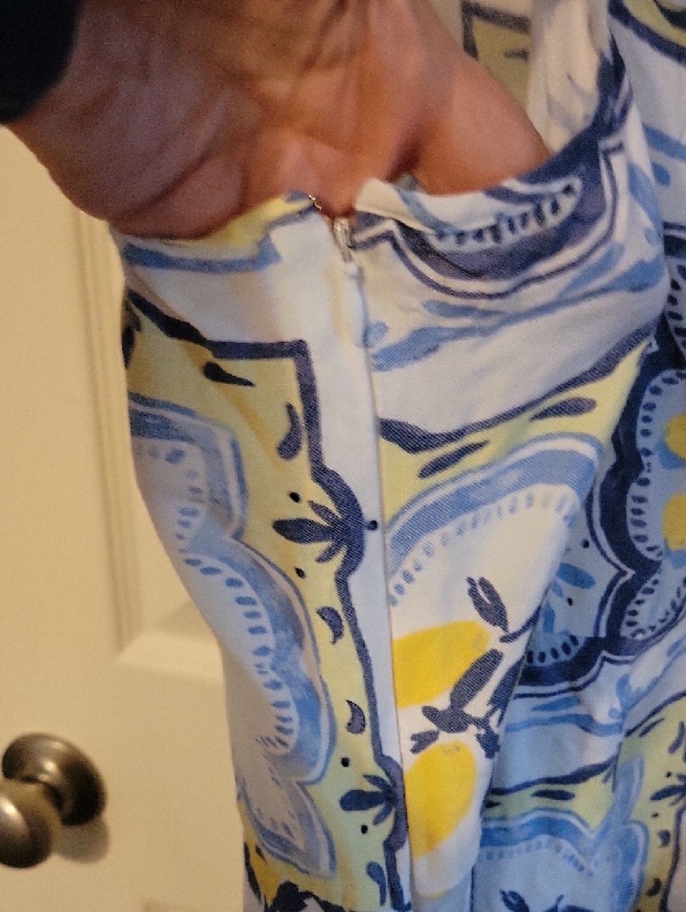 LOFT Light Blue and Yellow Tile-Print Spaghetti-Strap Maxi Dress - Picture 5 of 9